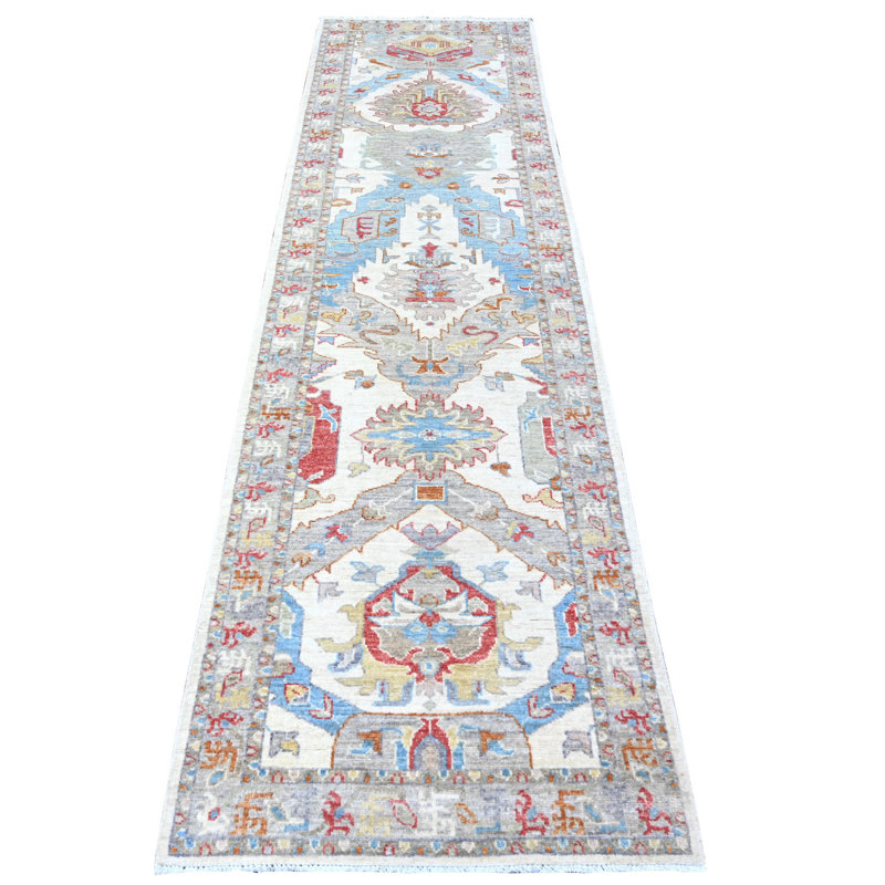 Saraya One-of-a-Kind Runner: 2'8" X 9'10" New Age Runner Wool Area Rug Ivory