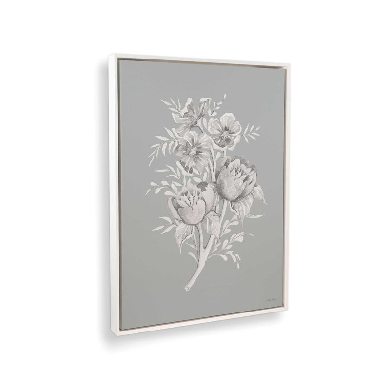 «Gray Botanical Set II» par Cindy Jacobs, reproduction d'art, L 30 x H 40, Blanc, Toile avec cadre