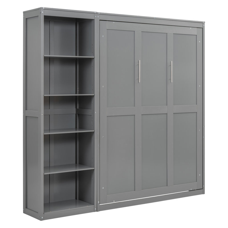 Lit escamotable escamotable avec tablettes Murphy, Gris, Double