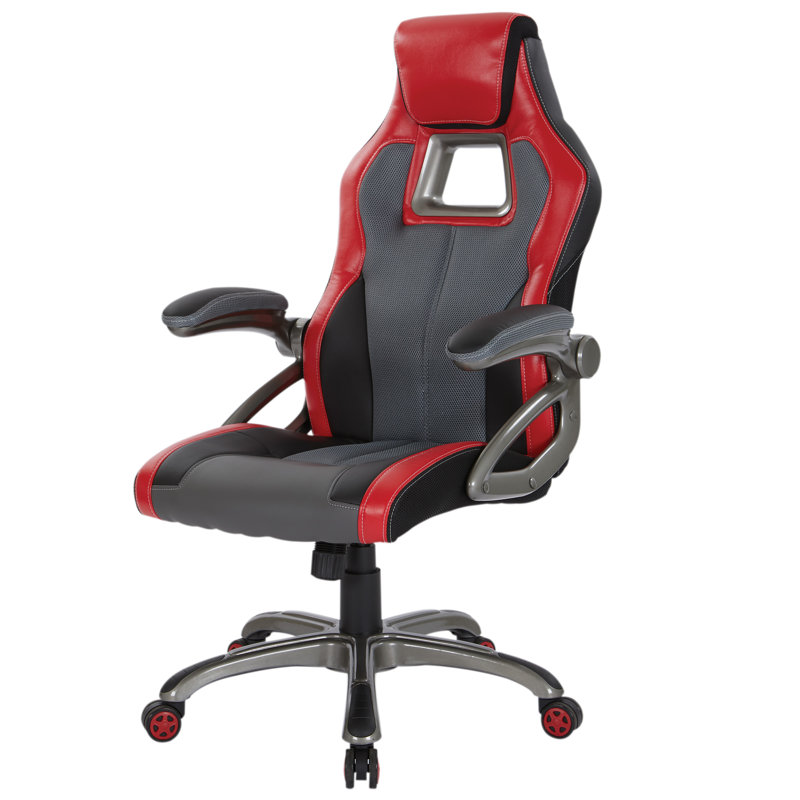 Symple Stuff Lahey Adjustable Height and Tilting PC & Racing Game Chair, Red/Titanium