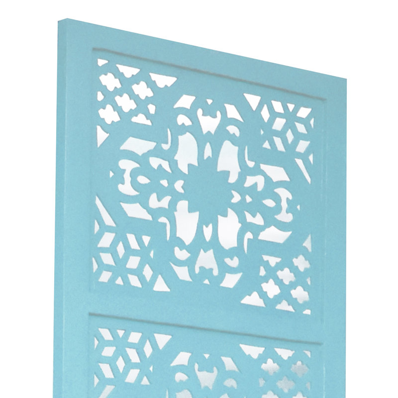 Cloison 3 panneaux en bois massif Goddard, Turquoise