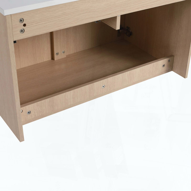 Meuble-lavabo mural de 32 pouces avec lavabo artistique en céramique, White Oak + Rectangular Sink