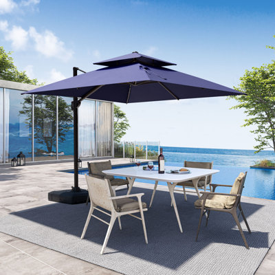 11' X 9' Rectangular Cantilever Umbrella with Heavy Duty Base