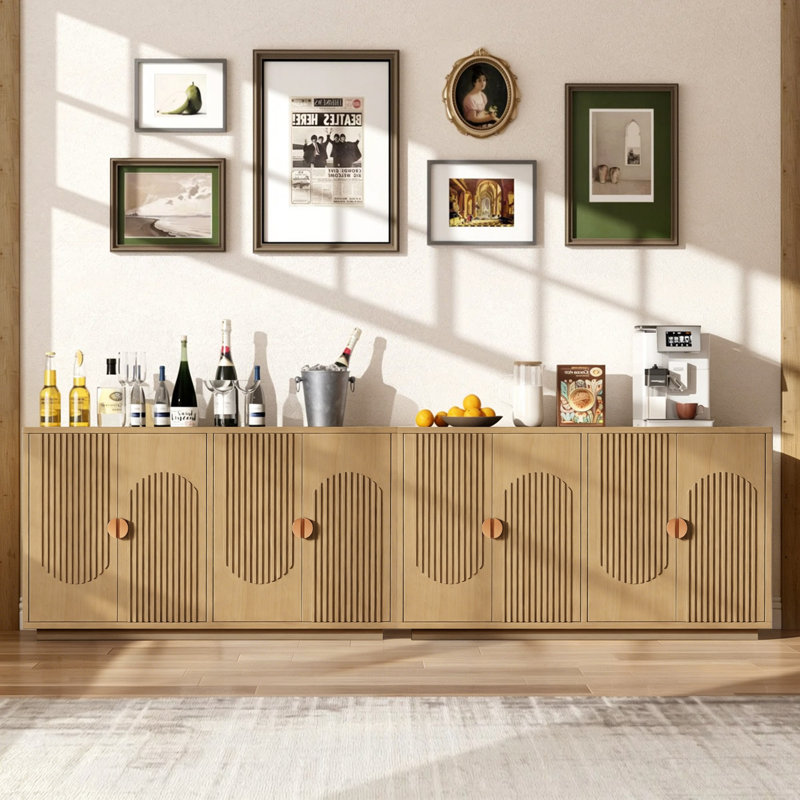 Collynns 58.8" Sideboard Cabinet With Adjustable Shelves And 4 Doors Curved Three-dimensional Texture Sideboard(set Of 2)