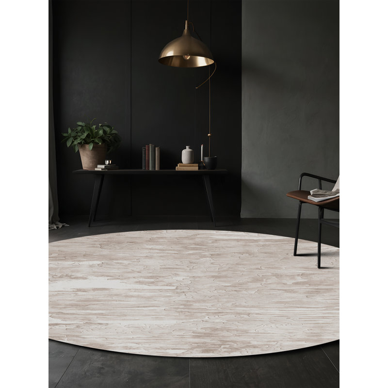Tapis gris soyeux et moelleux, Rond 5 pi