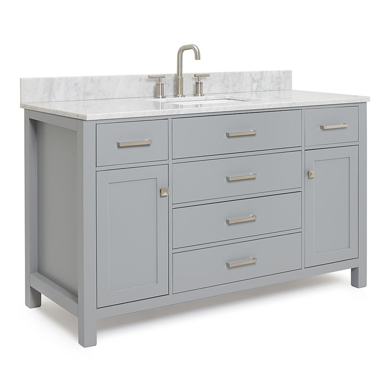 Ensemble de meuble-lavabo simple 54 po avec plateau en marbre de Carrare Aberdeenshire, gris