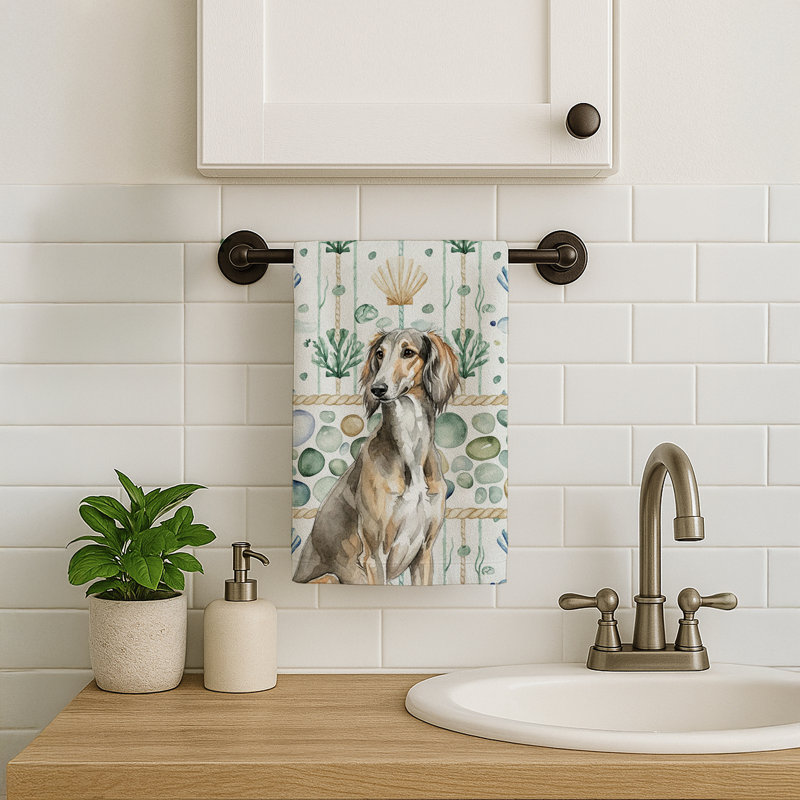 Grizzle Saluki Coastal Sea Glass Kitchen Towel, Grizzle Saluki