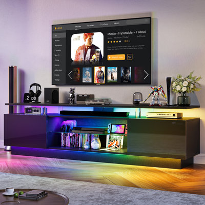 Modern 70" TV Stand with Fireplace, RGB Light & Large Storage, for Tvs Up To 80"