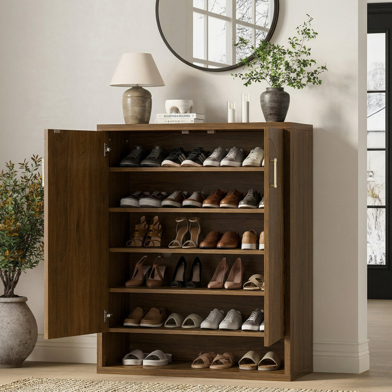 24 Pair Shoe Storage Cabinet with Adjustable Shelves, Walnut