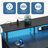 47 Inch Black Fixed Home Office Desk, 4 Drawers + Storage Shelf with LED Light & Power Strip-873874425-873874427