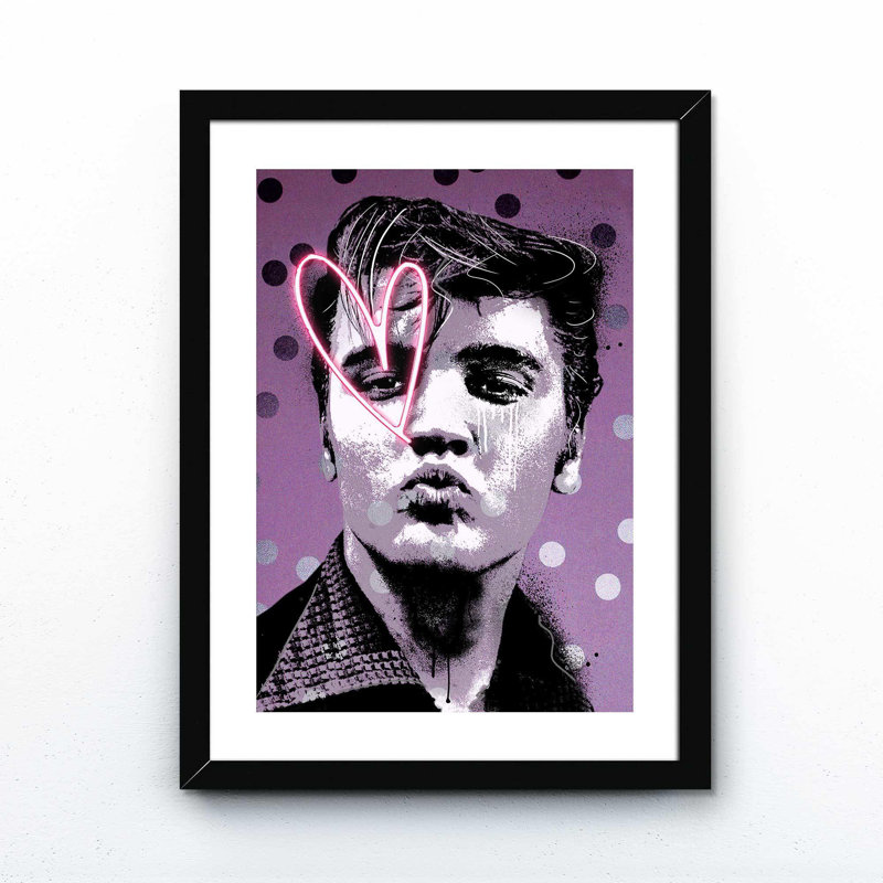 Elvis Neon Heart - Print on Canvas, Black Framed, 50.8cm H x 40.64cm W x 5cm D