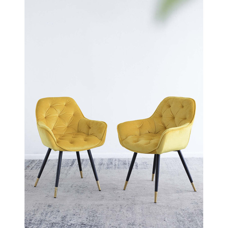 18'' H Tufted Velvet Armchair, Yellow