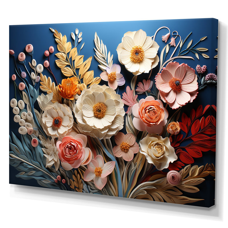 «White Wildflowers Natures Symphony II», art mural fleurs sauvages, H 16 po x l 32 po x P 1 po, Toile tendue