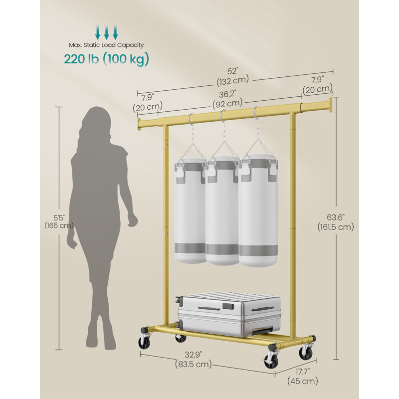 Ahmoni 132cm Rolling Clothing Rack, Gold