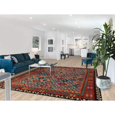 Tapis oriental géométrique en laine Kilim 8 x 10