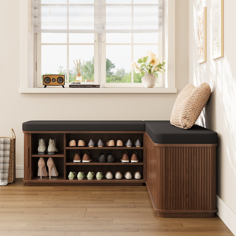 Banc à chaussures en L avec coussin, Walnut