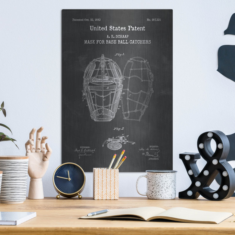 «Baseball Catchers Mask Blueprint Vernis Tableau», par Patents, H 16 po x l 12 po