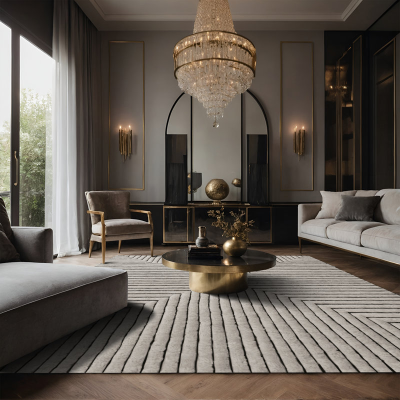 Tapis gris soyeux et moelleux, Rectangle 7 pi x 9 pi