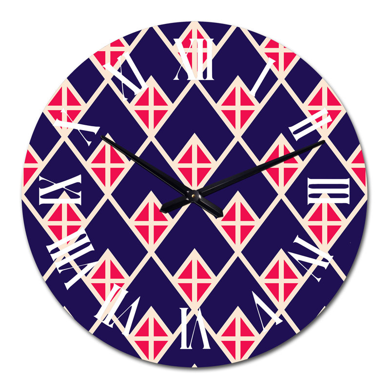 Horloge murale rouge et bleue à motif géométrique, Moyen