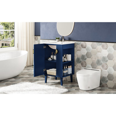 Meuble-lavabo de salle de bain de 20 pouces, de style français, bleu, avec lavabo intégré et aspect distinctif
