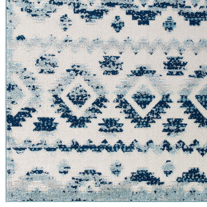 Ivory and Blue Trellis 8' x 10' Synthetic Easy-Care Area Rug