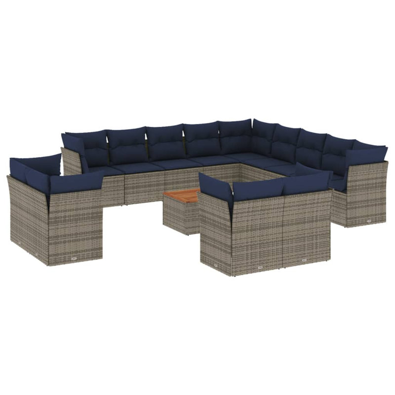  Ensemble de canapé de patio 14 pièces avec coussins en rotin de polyester gris