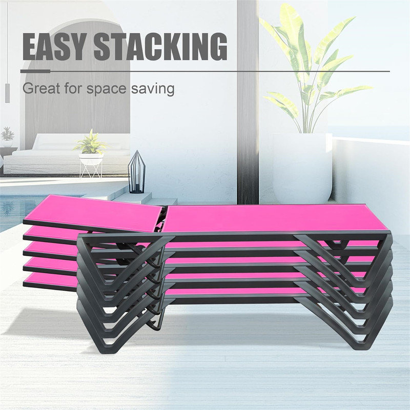 3-Piece Adjustable Patio Lounge Set - Aluminum & Polypropylene Chairs with Table(2 Lounge Chair+1 Table), Rose Red