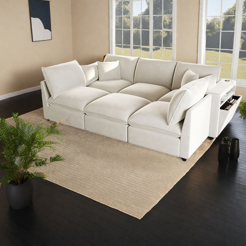 Versatile Modern Beige Sectionals With Storage And Usb Ports