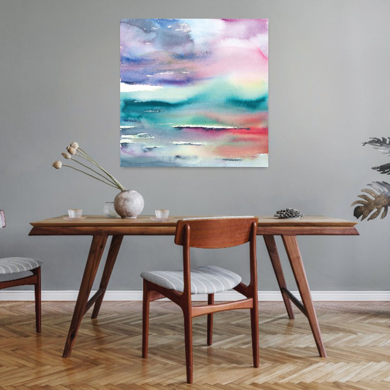Art dramatique abstrait océan côtier en soirée, H 32 po x l 32 po