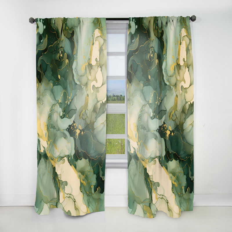 «Green Luxury Abstract Fluid Art I» - Rideau moderne - Velours obscurcissant - 1 panneau, L 52 po x L 90 po