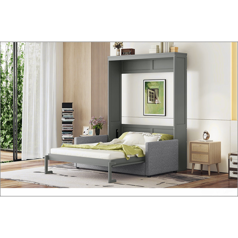 Grand lit escamotable mural avec coussin, gris, Gris, Grand lit