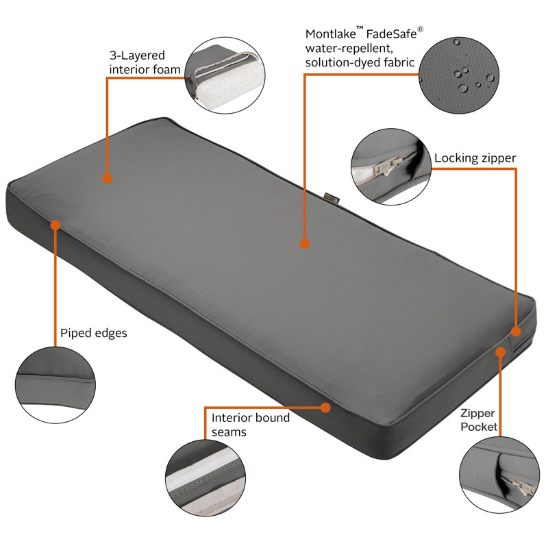Ayvion Outdoor Bench Seat Cushion, Light Charcoal, 42" W x 18" D