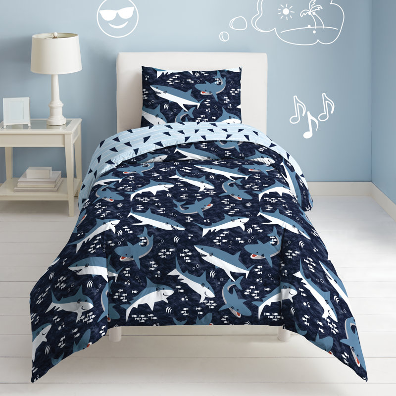 Navy Cotton Reversible Kids Full Bed in a Bag Set