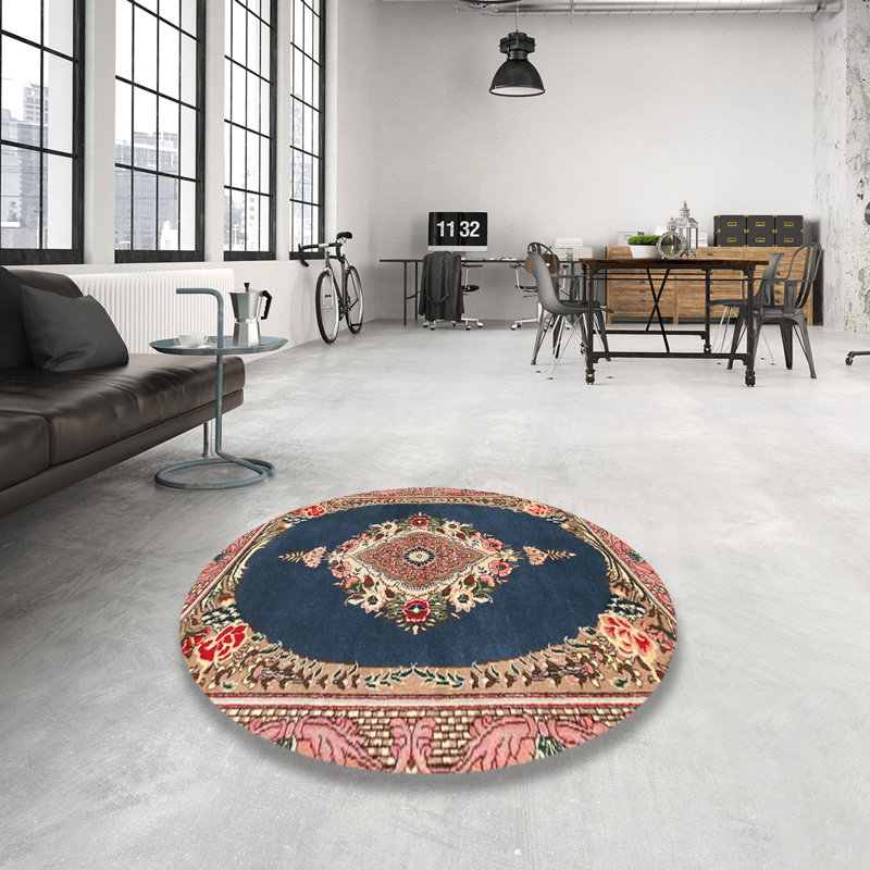 Tapis oriental bleu / brun, Rond 8 pi