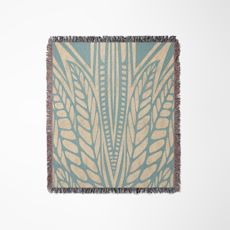 Couverture 100% coton Buga, Jeté, Bleu/beige