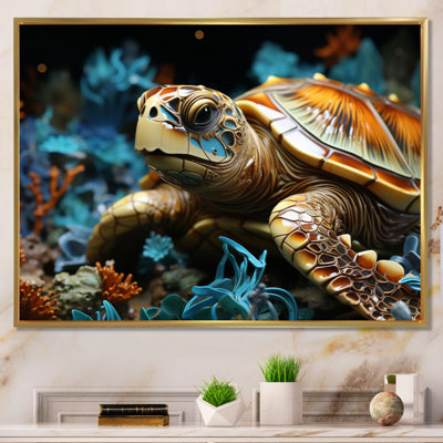 Tortue sereine avec corail dans l'océan I, reproduction d'art sur toile