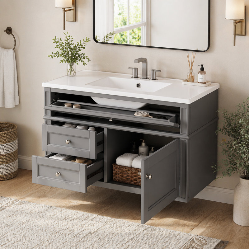 Meuble-lavabo mural 36 po avec 2 tiroirs, Grey