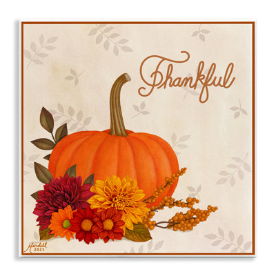 «Thankful Pumpkin & Florals», art mural sur toile par Mardell Schuster