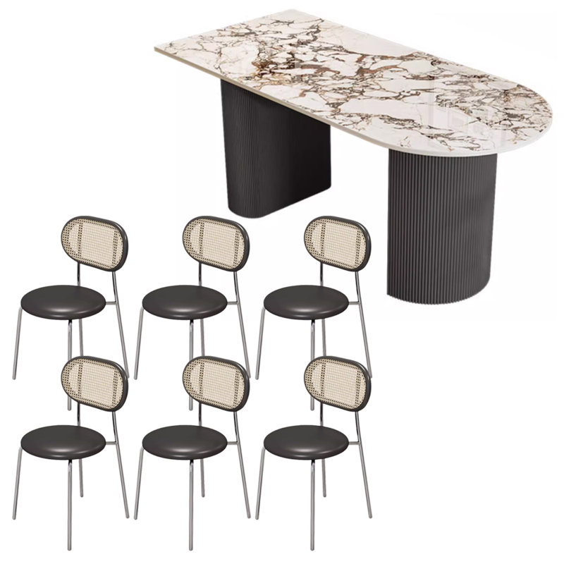 Modern Light Luxury Pattern Rock Slab Dining Table, 29.52"H x 55.11"L x 31.49"W