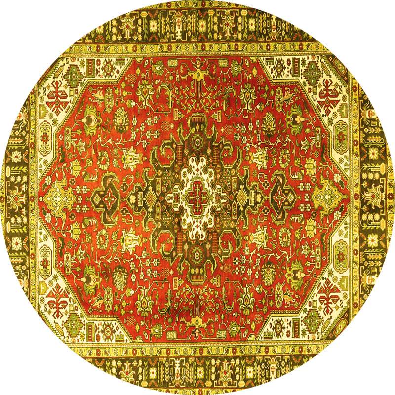 Tapis traditionnels jaunes lavables à la machine 1352, Rond 4 pi