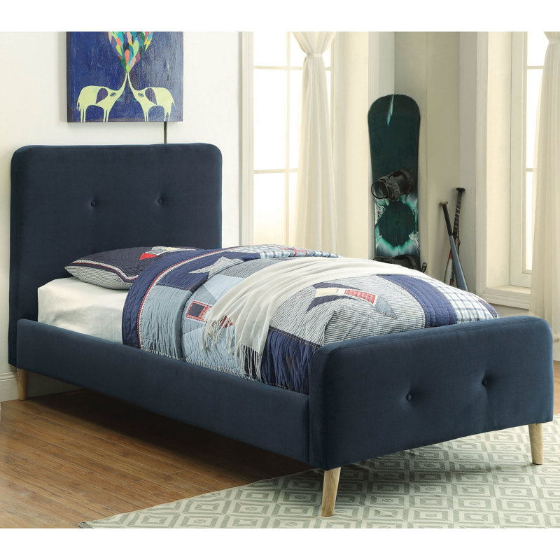 Upholstered Platform Bed, Navy Blue, Twin