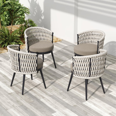 Chaise de salle à manger d'extérieur en métal et corde avec mobilier de patio gris foncé, chaises de patio résistantes aux intempéries avec coussins, ensemble de 2 (ensemble de 2)