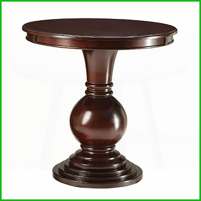 Table basse espresso peu encombrante avec piédestal pour salon, plateau rond classique, Brun