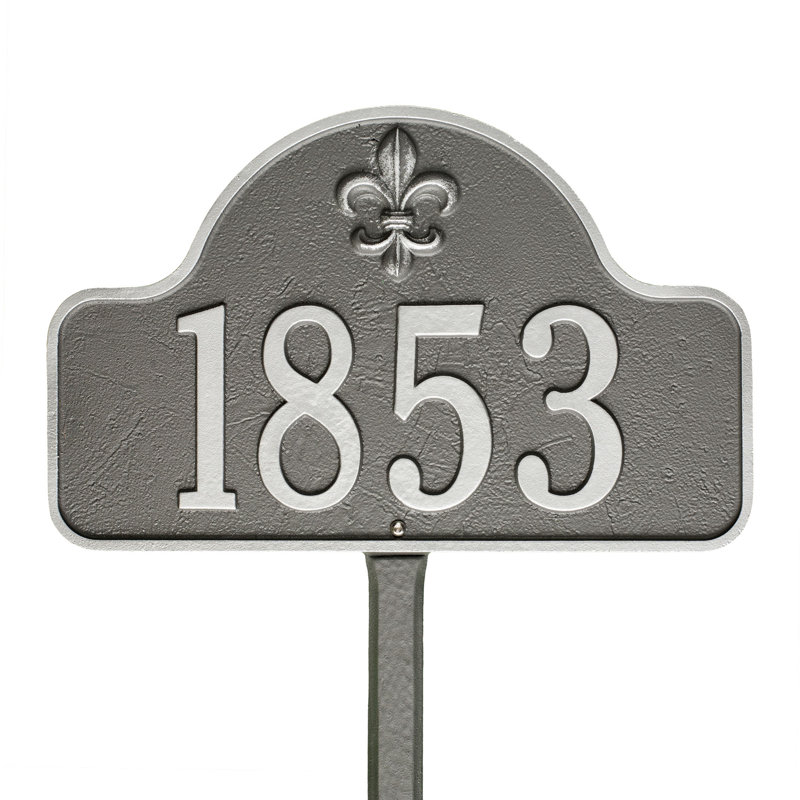 Lexy 1-Line Lawn Address Sign, Pewter/Silver, Yes
