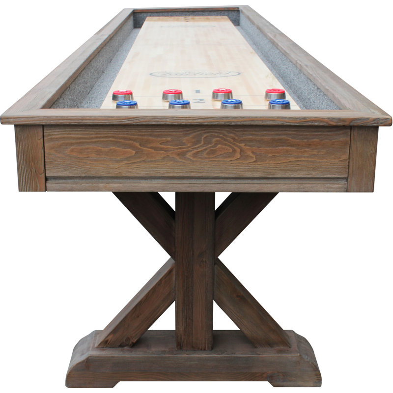 Weathered Black 16' Pro-Style Shuffleboard Table with Trestle Legs