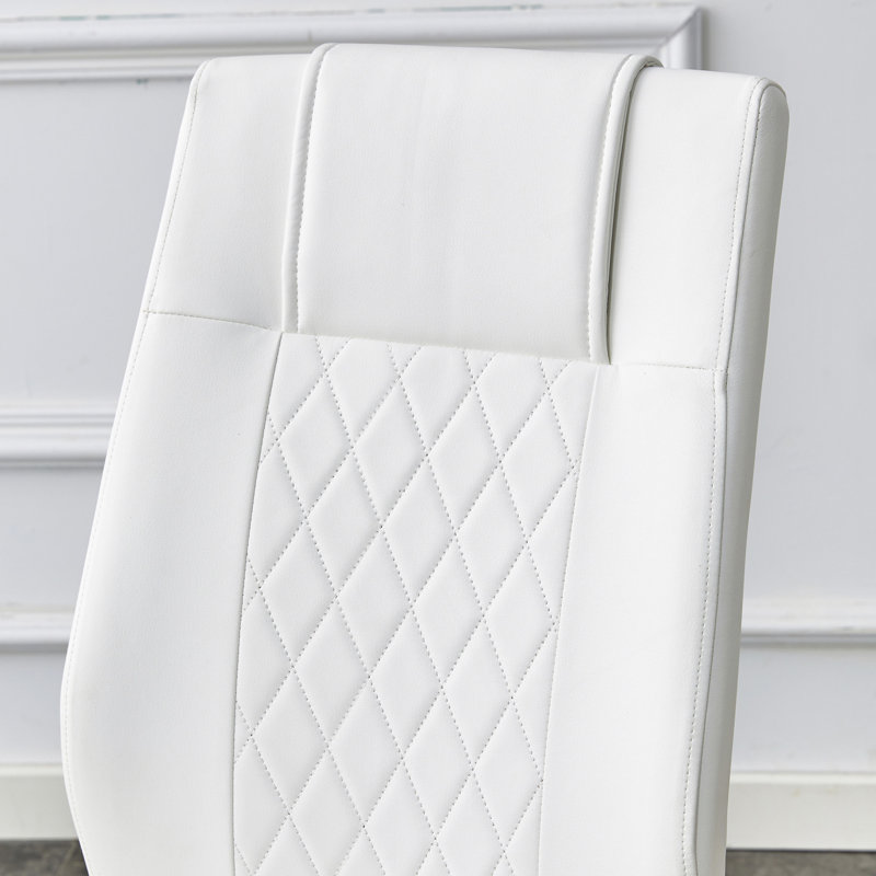 Chaises de salle à manger modernes avec sièges rembourrés et pieds en métal robustes, Blanc, 4, Doré