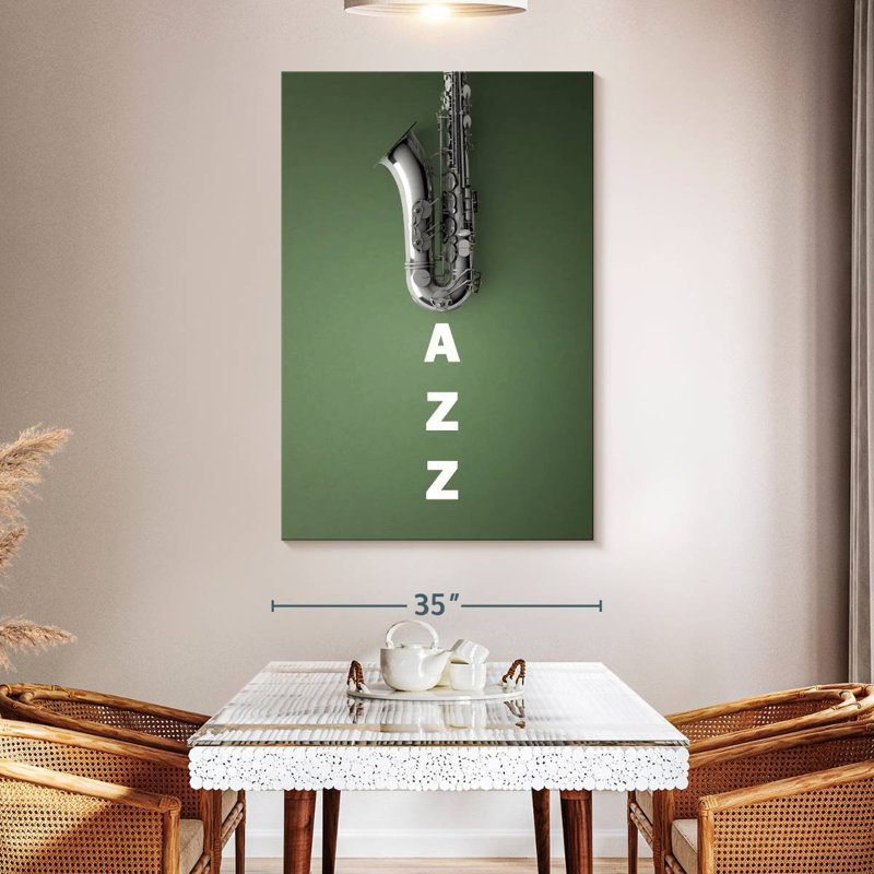 Saxophone jazz argenté, H 51 po x l 34 po