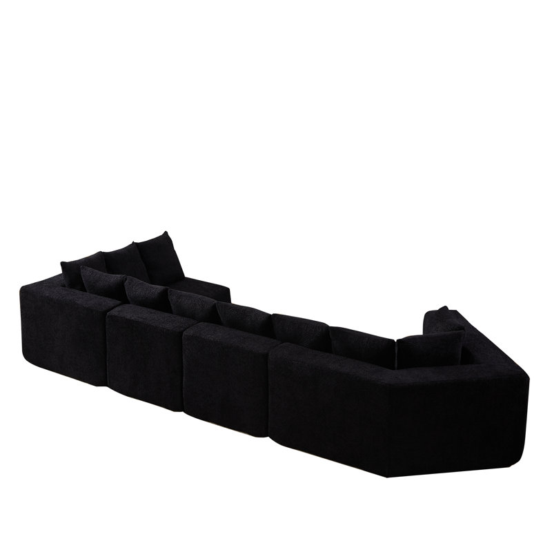 Extra-Large L-Shaped Modular Deep-Seat Sectional Sofa With Recliner And Pillows, No Assembly Needed., Black