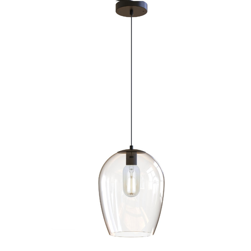 Small Brushed Brass glass pendant, Small Brass, 8" H x 6" W x 6" D
