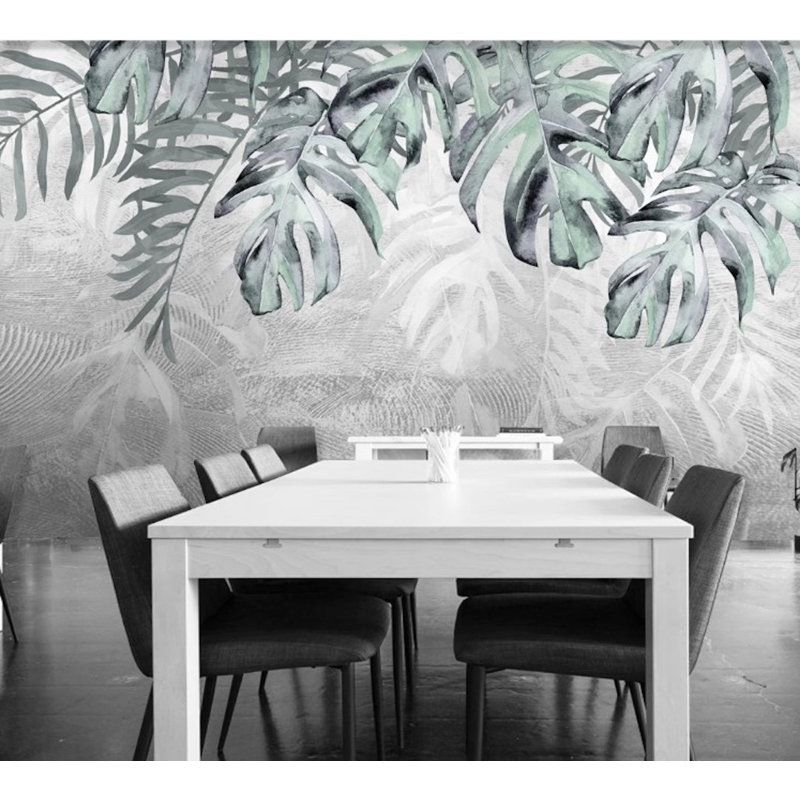 Papier peint amovible de feuilles de palmier tropical tropical rétro, L 48,96 po x l 75 po